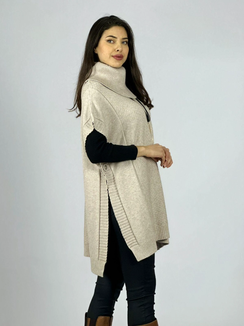 SWEATER TIPO PONCHO LANA CUELLO TORTUGA CAFE - 3