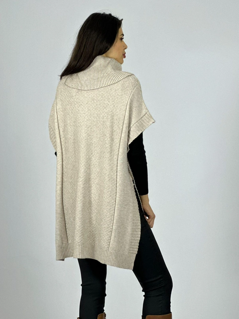 SWEATER TIPO PONCHO LANA CUELLO TORTUGA CAFE - 4