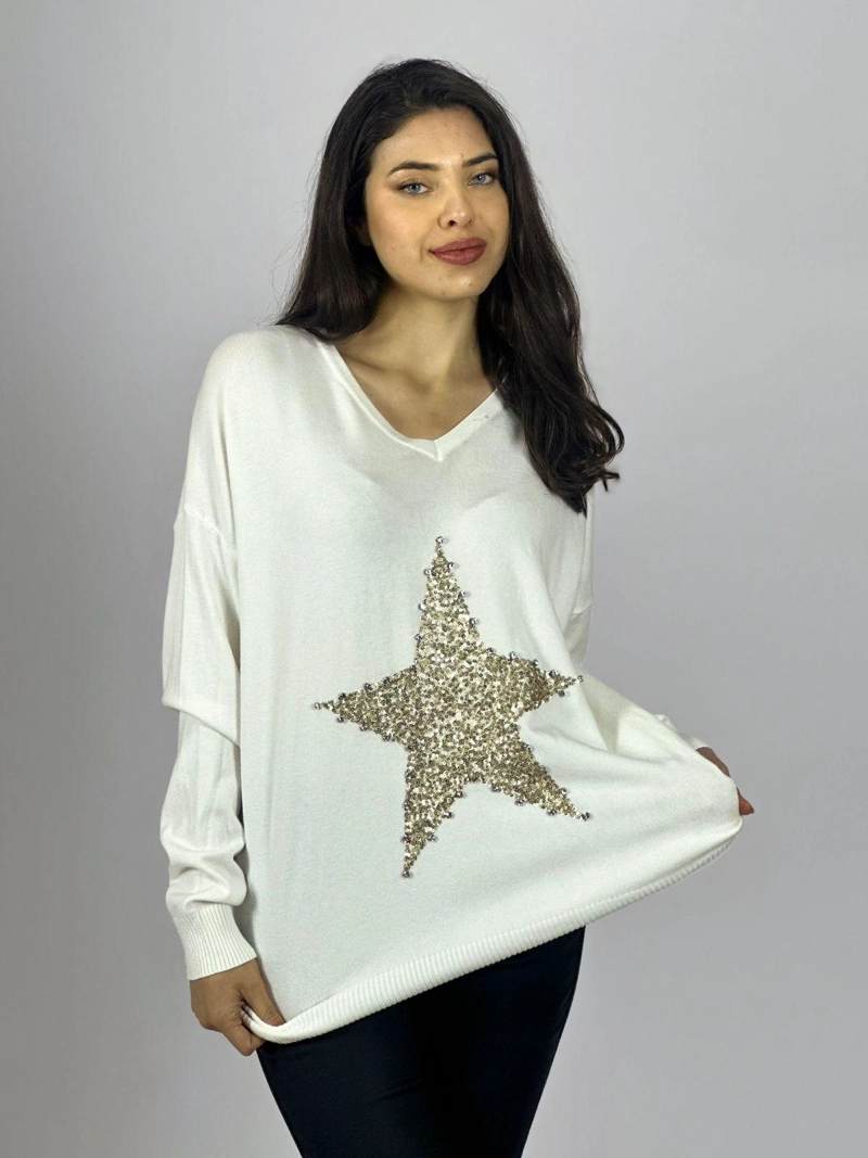 SWEATER SPANDEX ESTRELLA BRILLOS BLANCO - 2