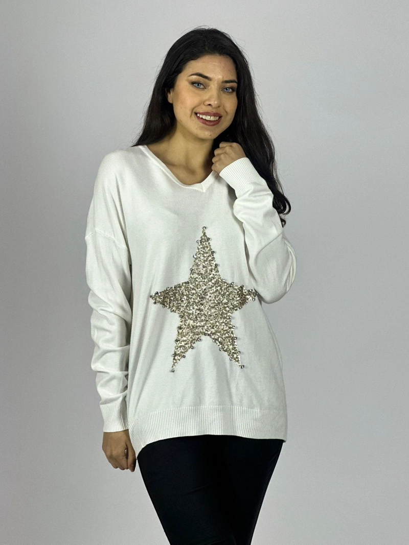 SWEATER SPANDEX ESTRELLA BRILLOS BLANCO - 3