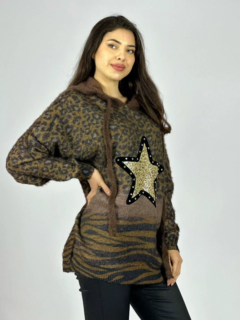 POLERON CASHMERE PRINT ESTRELLA BRILLOS BEIGE - 1