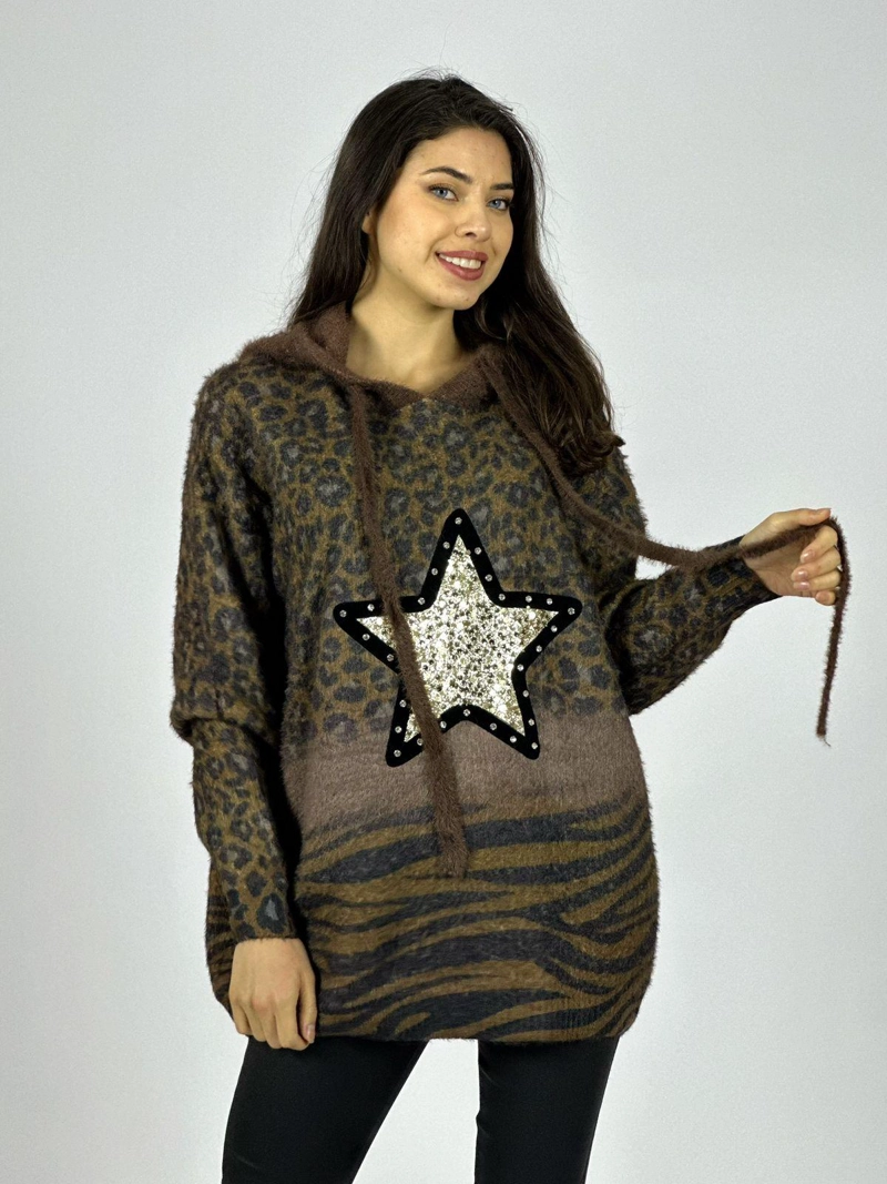 POLERON CASHMERE PRINT ESTRELLA BRILLOS BEIGE - 2
