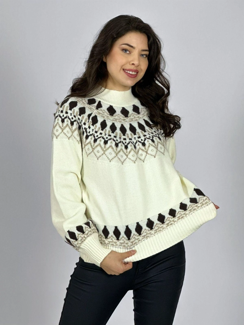 SWEATER LANA DISEÑO TIPO ROMBO BLANCO INVIERNO - 1