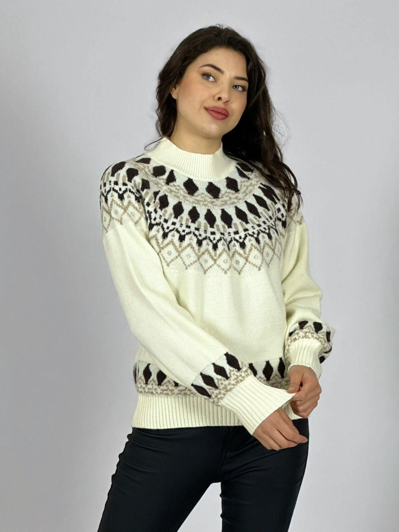 SWEATER LANA DISEÑO TIPO ROMBO BLANCO INVIERNO - 2