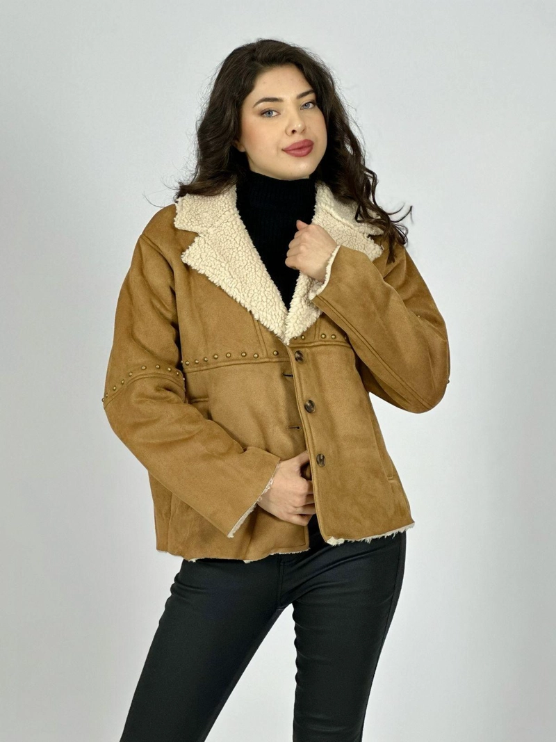 CHAQUETA AVIADORA ACHIPORRADA CON TACHAS CAFE - 3