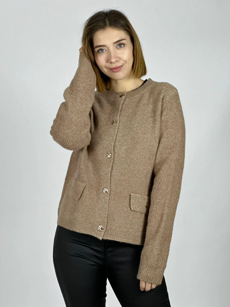 SWEATER TIPO BLAZER PAÑO BOTONES DORADOS BEIGE - 1