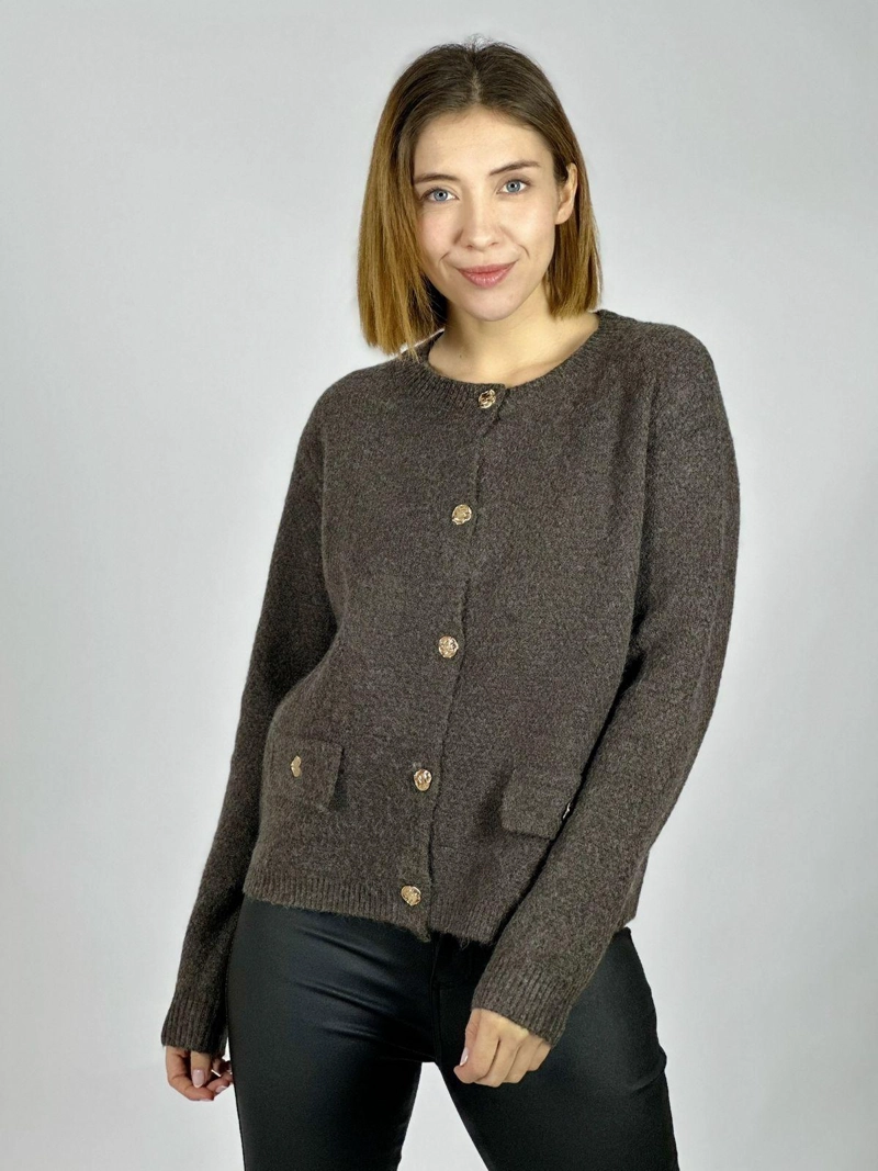 SWEATER TIPO BLAZER PAÑO BOTONES DORADOS BEIGE - 1