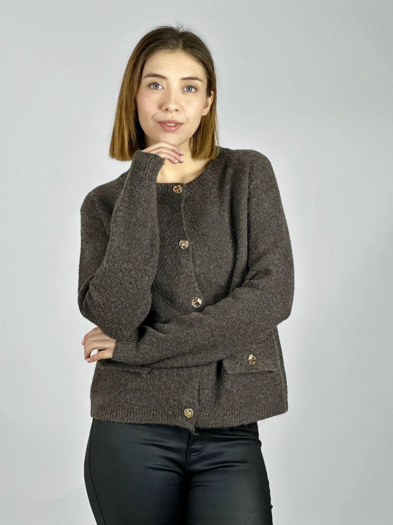 SWEATER TIPO BLAZER PAÑO BOTONES DORADOS BEIGE - 2