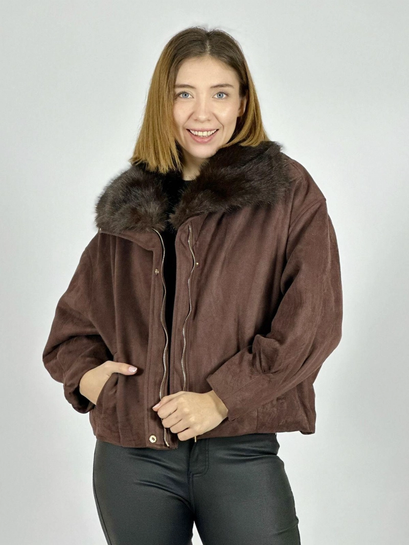 CHAQUETA GAMUZA ACOLCHADA CUELLO PELUDO CAFE - 2