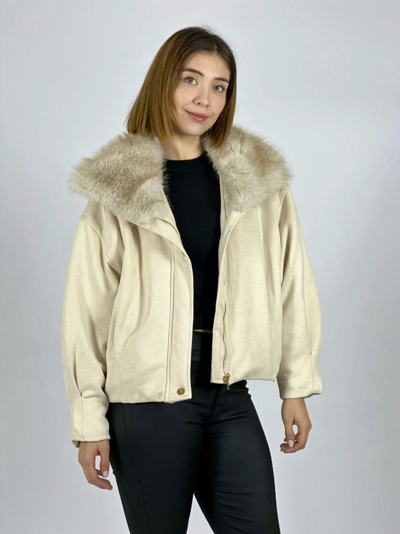 CHAQUETA GAMUZA ACOLCHADA CUELLO PELUDO CAFE - 2