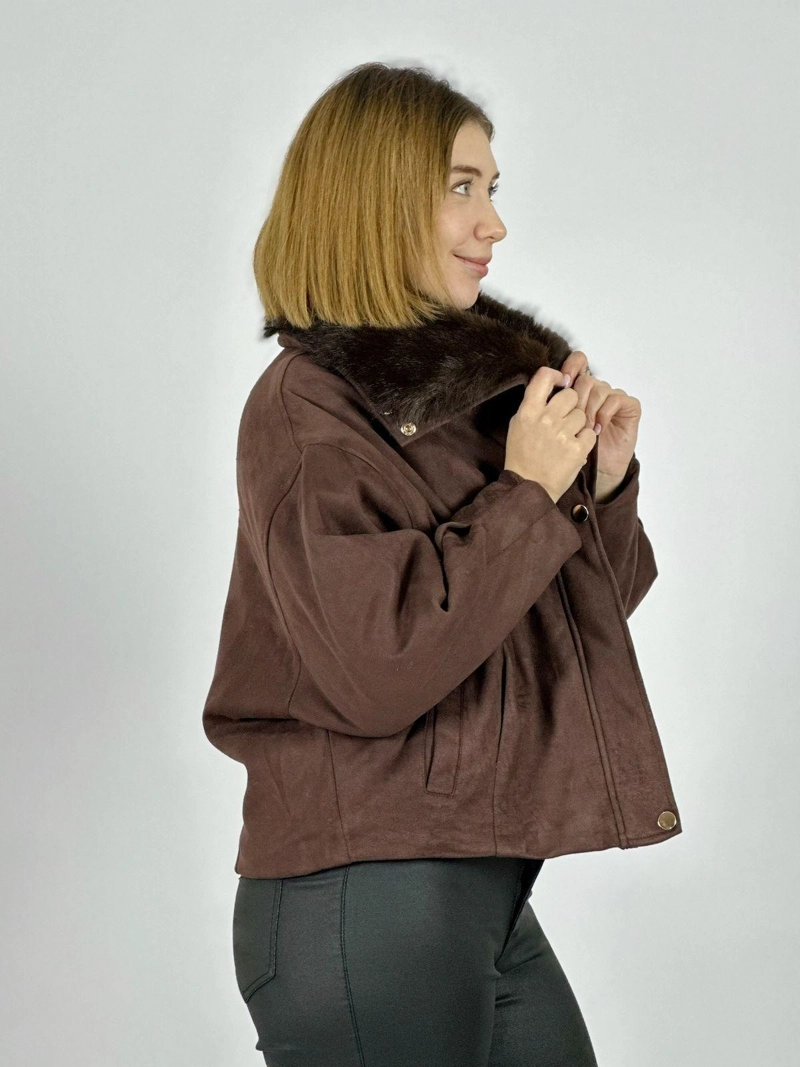 CHAQUETA GAMUZA ACOLCHADA CUELLO PELUDO CAFE - 3