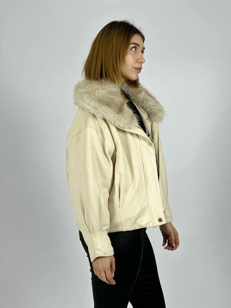 CHAQUETA GAMUZA ACOLCHADA CUELLO PELUDO CAFE - 3