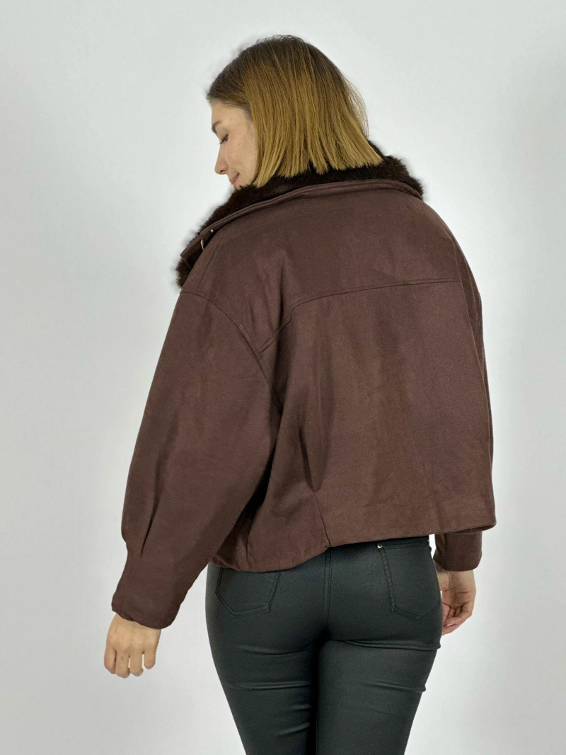 CHAQUETA GAMUZA ACOLCHADA CUELLO PELUDO CAFE - 4
