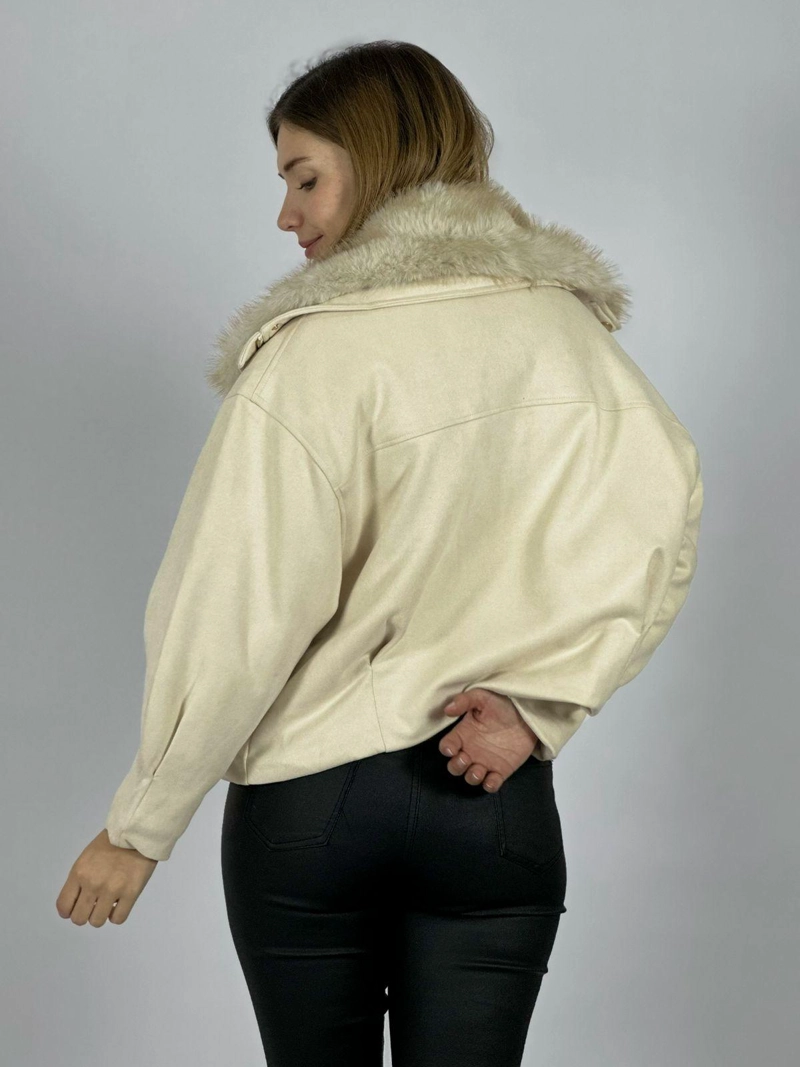 CHAQUETA GAMUZA ACOLCHADA CUELLO PELUDO CAFE - 4