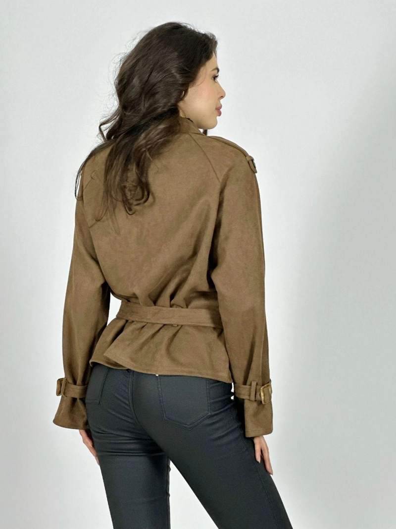 CHAQUETA GAMUZA 4 BOTONES CON CINTURON CAFE  OSCURO - 3