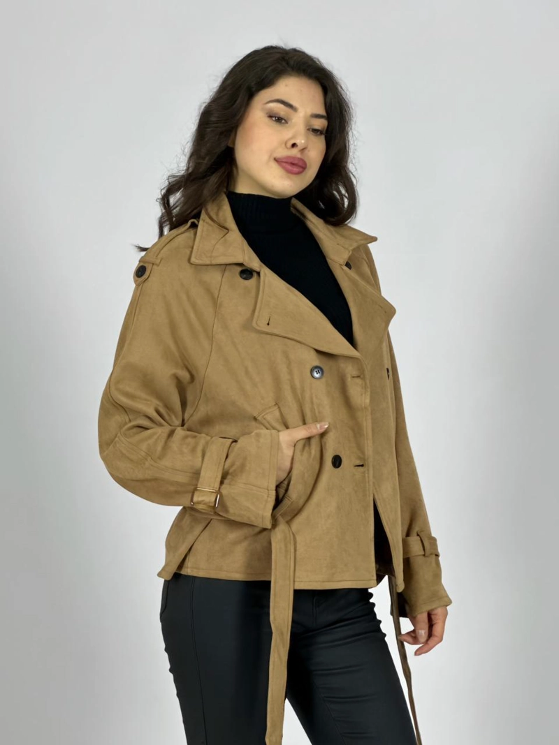 CHAQUETA GAMUZA 4 BOTONES CON CINTURON CAFE  OSCURO - 3