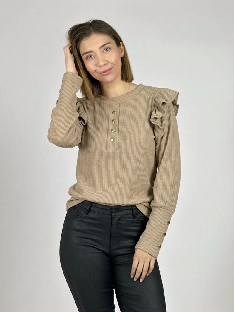 POLERA  FARALAO EN HOMBROS CON BOTONES BEIGE - 1