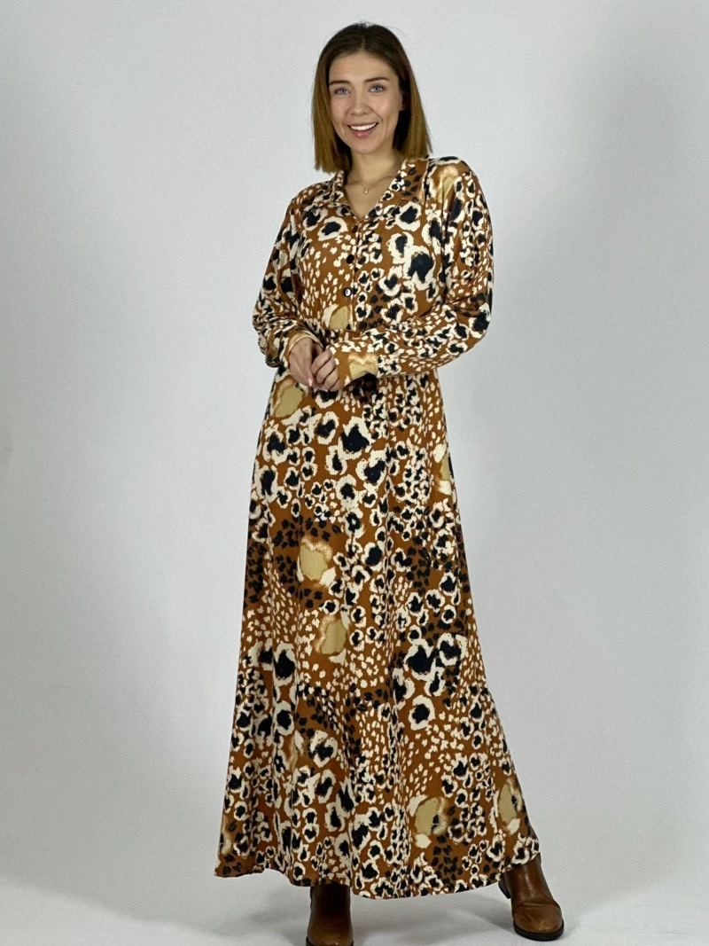 VESTIDO LARGO PUNTO GUEPARDO MANGA LARGA CAMEL - 2