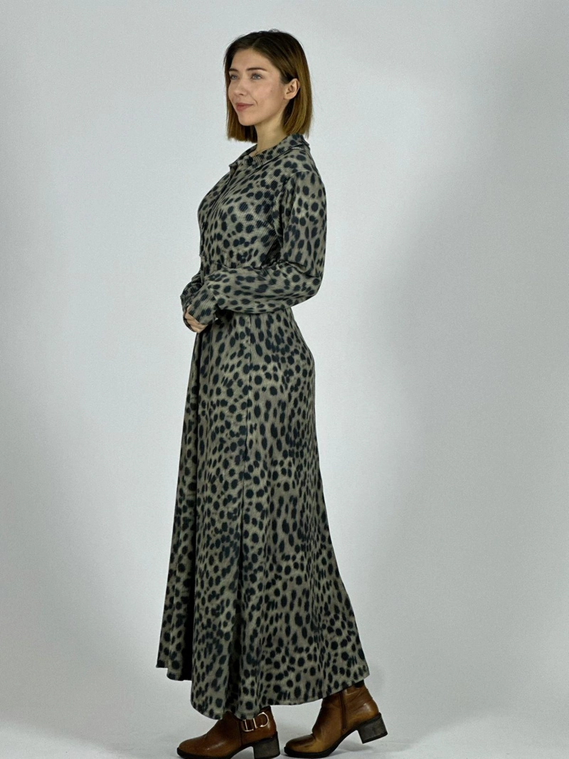 VESTIDO LARGO PUNTO GUEPARDO MANGA LARGA CAMEL - 2
