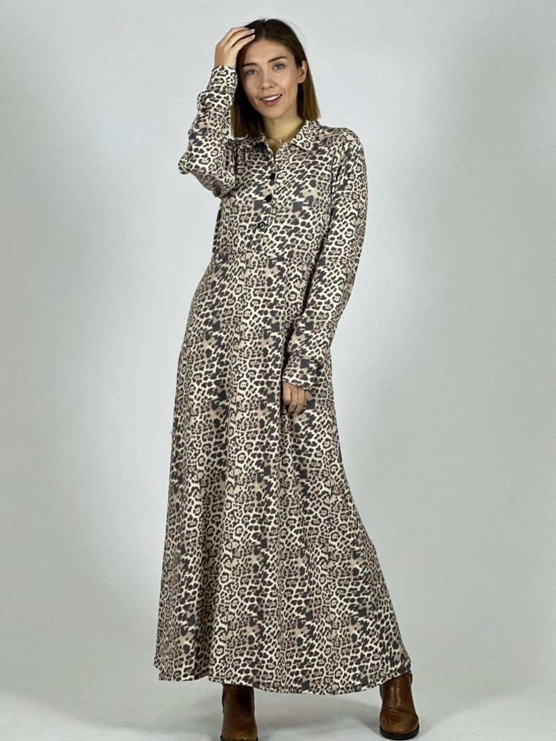 VESTIDO LARGO PUNTO GUEPARDO MANGA LARGA CAMEL - 2