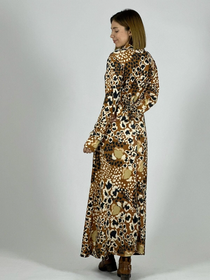 VESTIDO LARGO PUNTO GUEPARDO MANGA LARGA CAMEL - 3