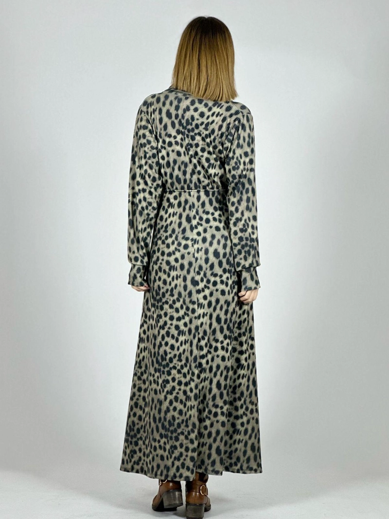 VESTIDO LARGO PUNTO GUEPARDO MANGA LARGA CAMEL - 3