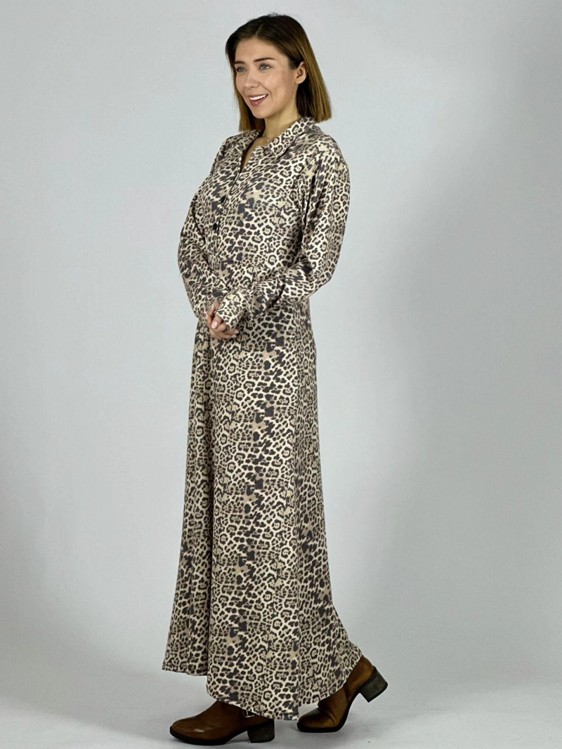 VESTIDO LARGO PUNTO GUEPARDO MANGA LARGA CAMEL - 3
