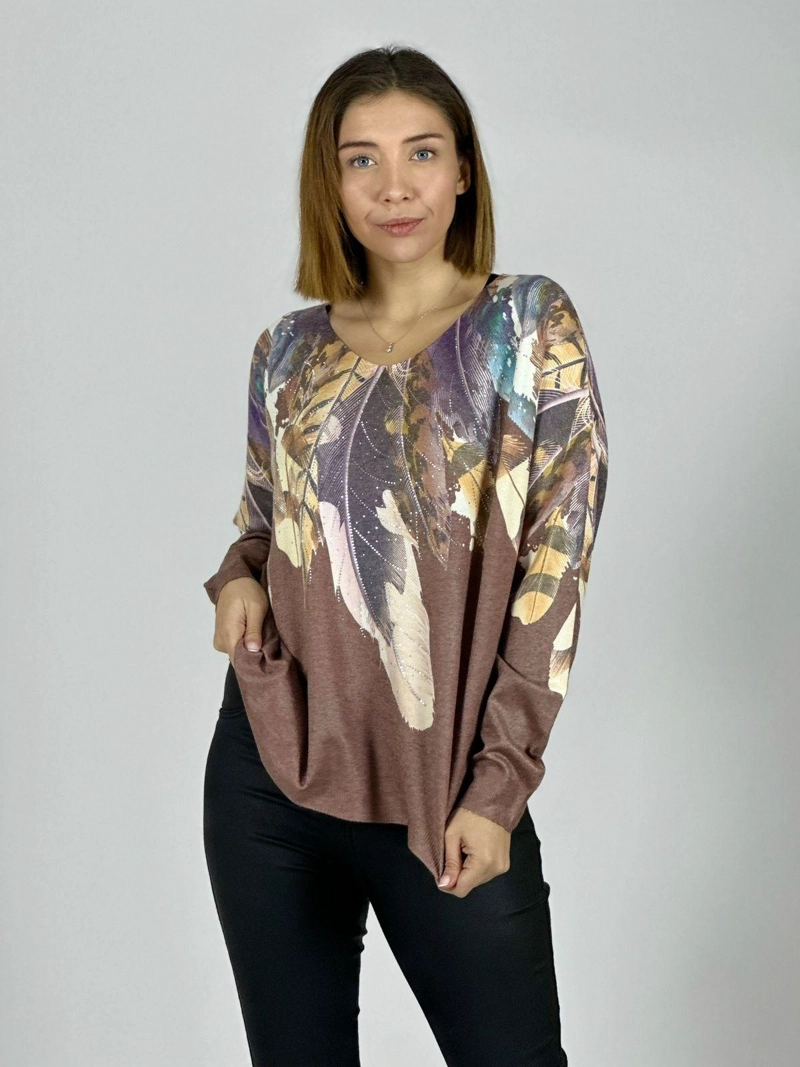 SWEATER HILO ESTAMPADO DISEÑO PLUMAS BEIGE - 2