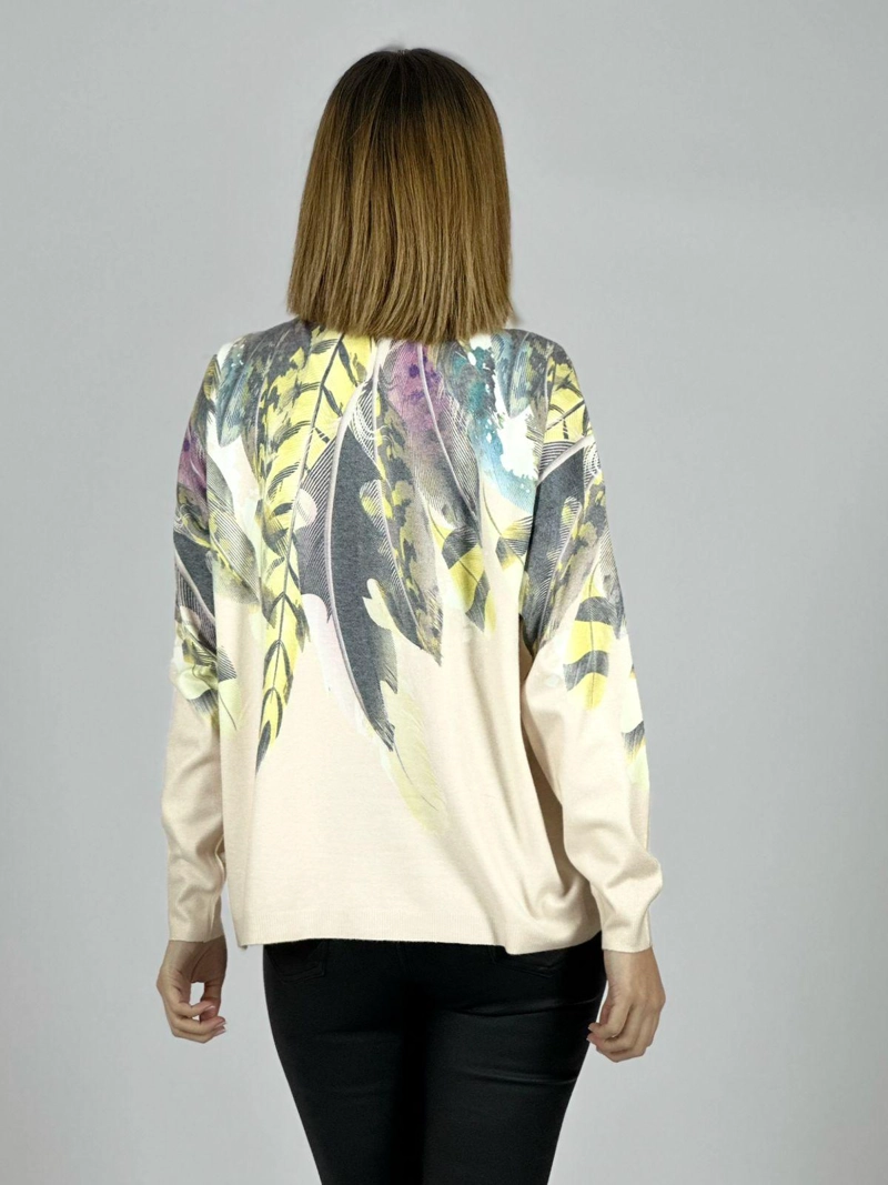SWEATER HILO ESTAMPADO DISEÑO PLUMAS BEIGE - 3