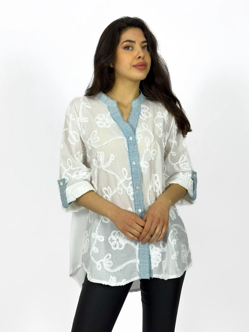 BLUSA VISCOSA BORDADO FLORES BLANCO - 2