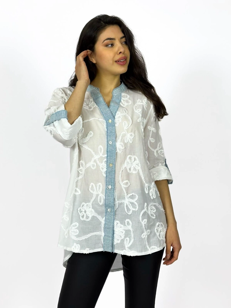 BLUSA VISCOSA BORDADO FLORES BLANCO - 3