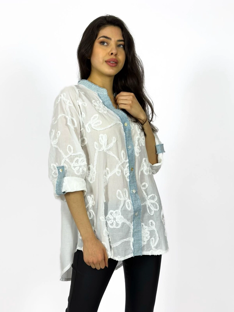 BLUSA VISCOSA BORDADO FLORES BLANCO - 4