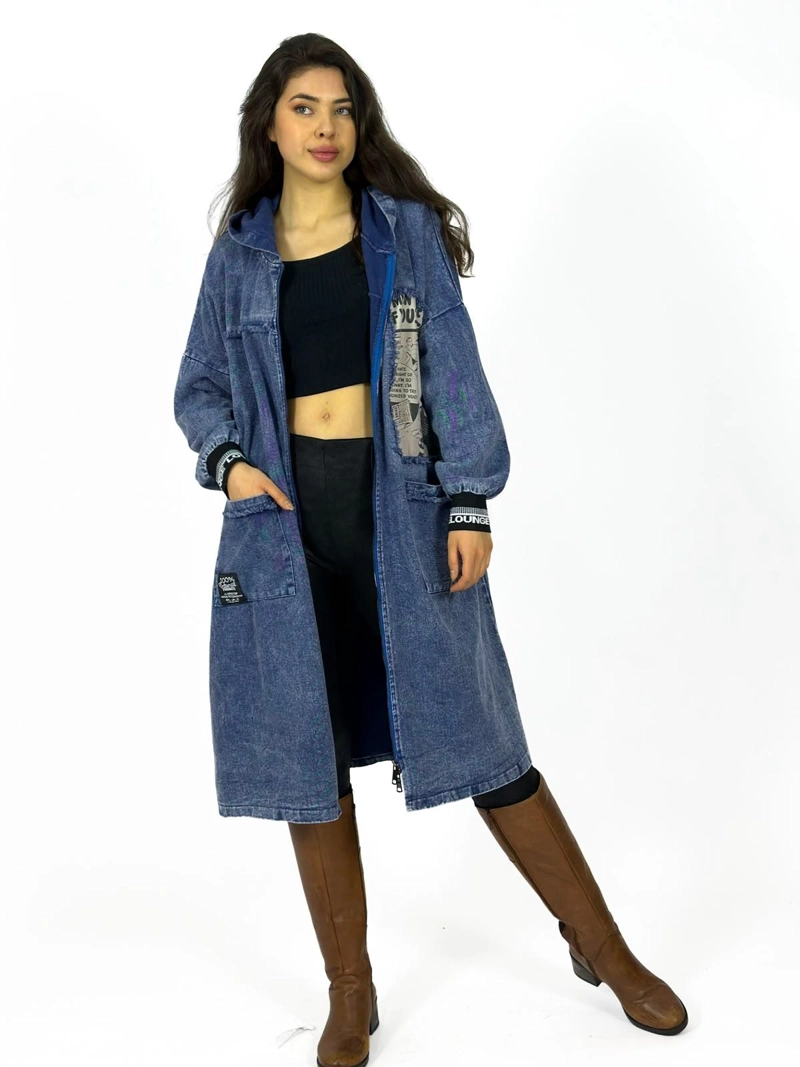 ABRIGO MEZCLILLA LARGO OVERSIZE NEGRO - 1