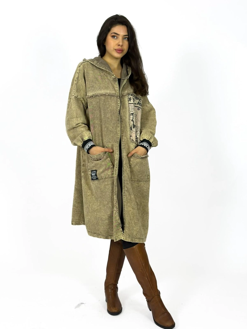 ABRIGO MEZCLILLA LARGO OVERSIZE NEGRO - 1