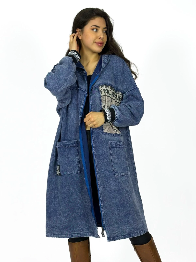 ABRIGO MEZCLILLA LARGO OVERSIZE NEGRO - 2