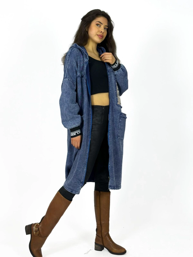 ABRIGO MEZCLILLA LARGO OVERSIZE NEGRO - 3