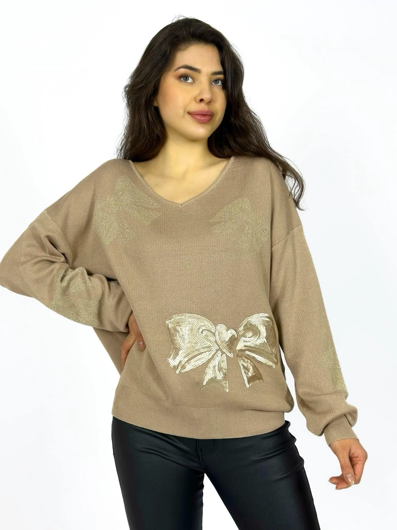 SWEATER LAZO DE LENTEJUELAS CAFE - 1