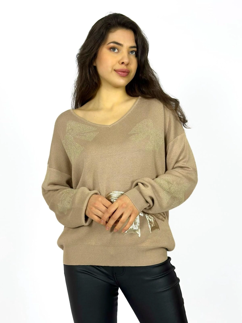 SWEATER LAZO DE LENTEJUELAS CAFE - 2