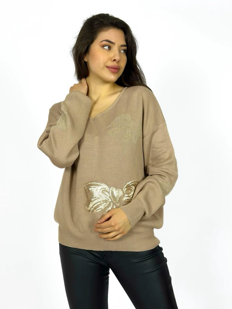 SWEATER LAZO DE LENTEJUELAS CAFE - 3