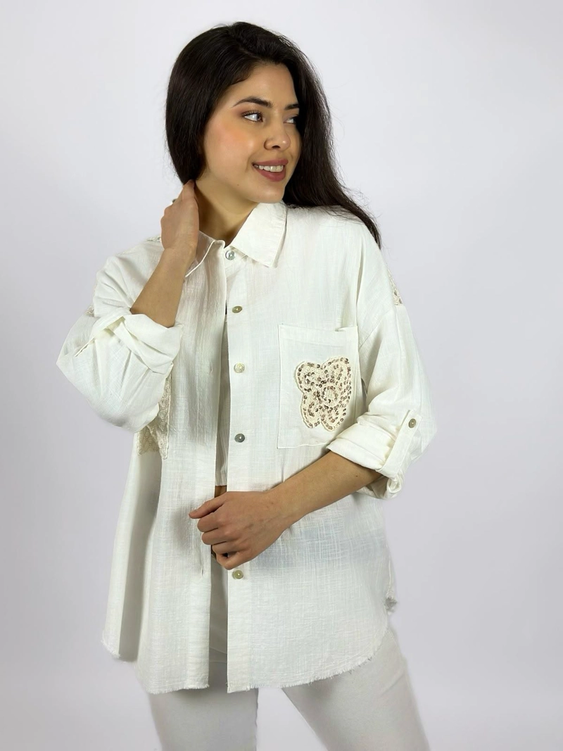 BLUSA LINO DORSO Y BOLSILLO TEJIDO BEIGE - 2