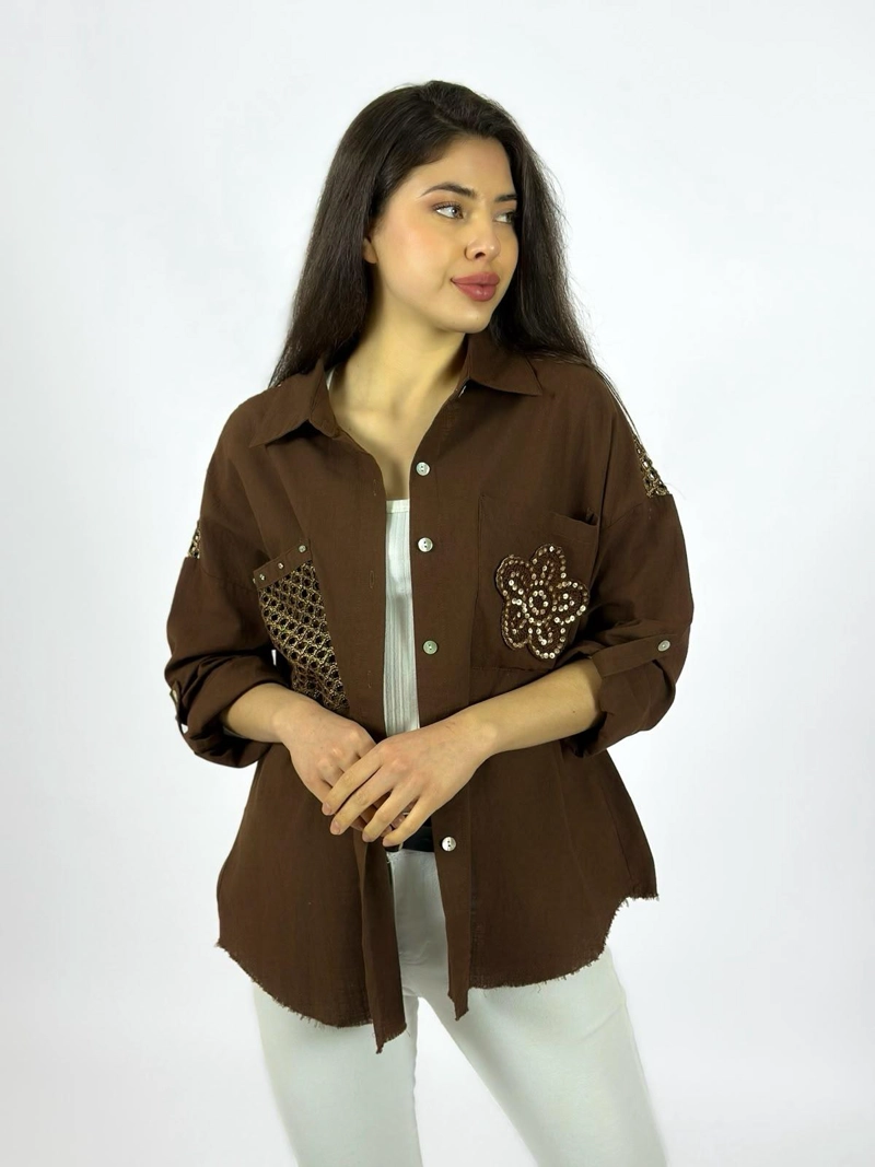 BLUSA LINO DORSO Y BOLSILLO TEJIDO BEIGE - 2