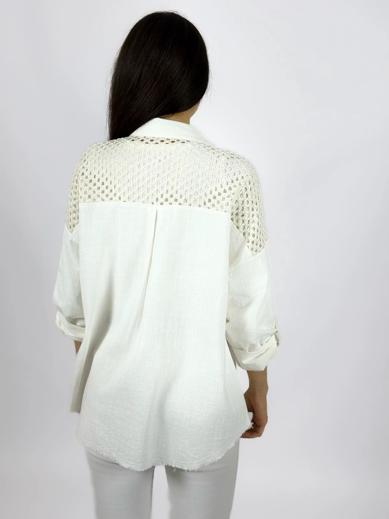 BLUSA LINO DORSO Y BOLSILLO TEJIDO BEIGE - 3