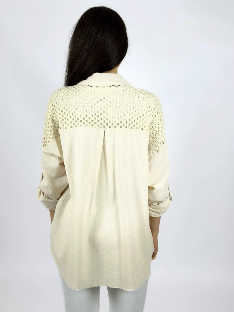 BLUSA LINO DORSO Y BOLSILLO TEJIDO BEIGE - 4