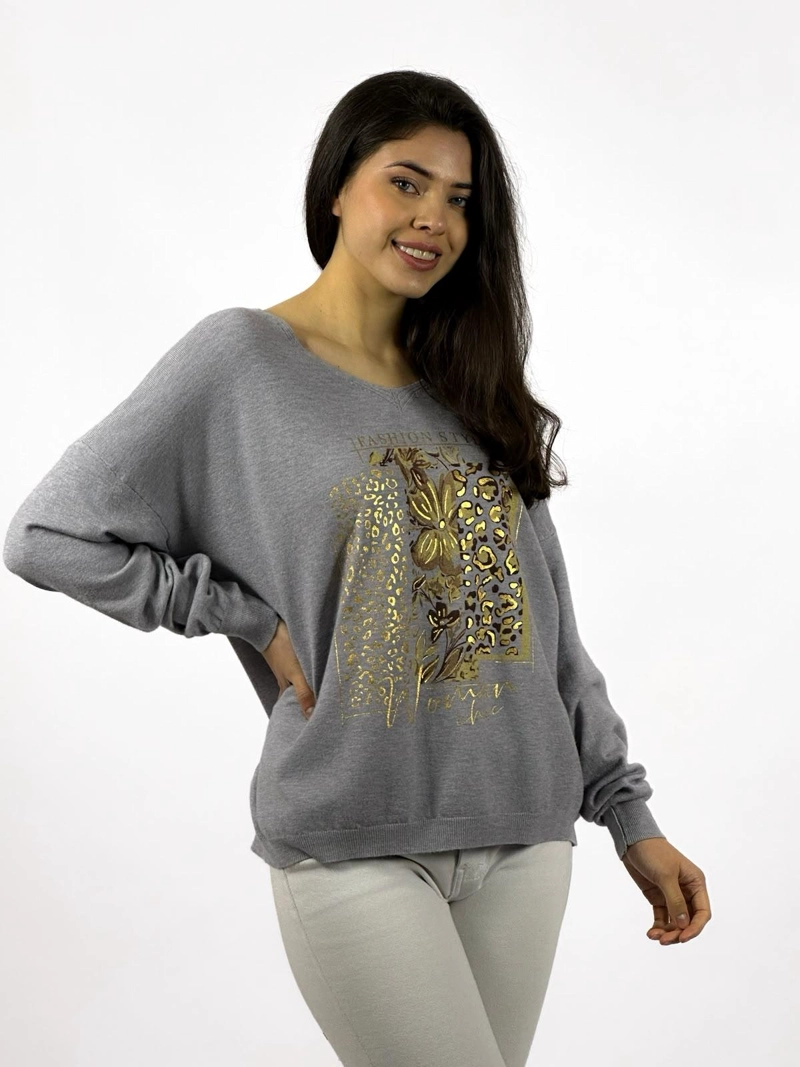 SWEATER SPANDEX FLOR PRINT BEIGE - 2