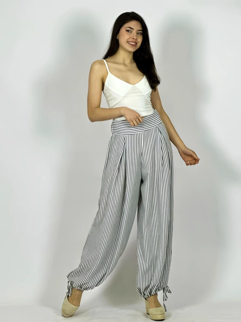 PANTALON DE LINO BOMBACHO LINEAL NEGRO - 1
