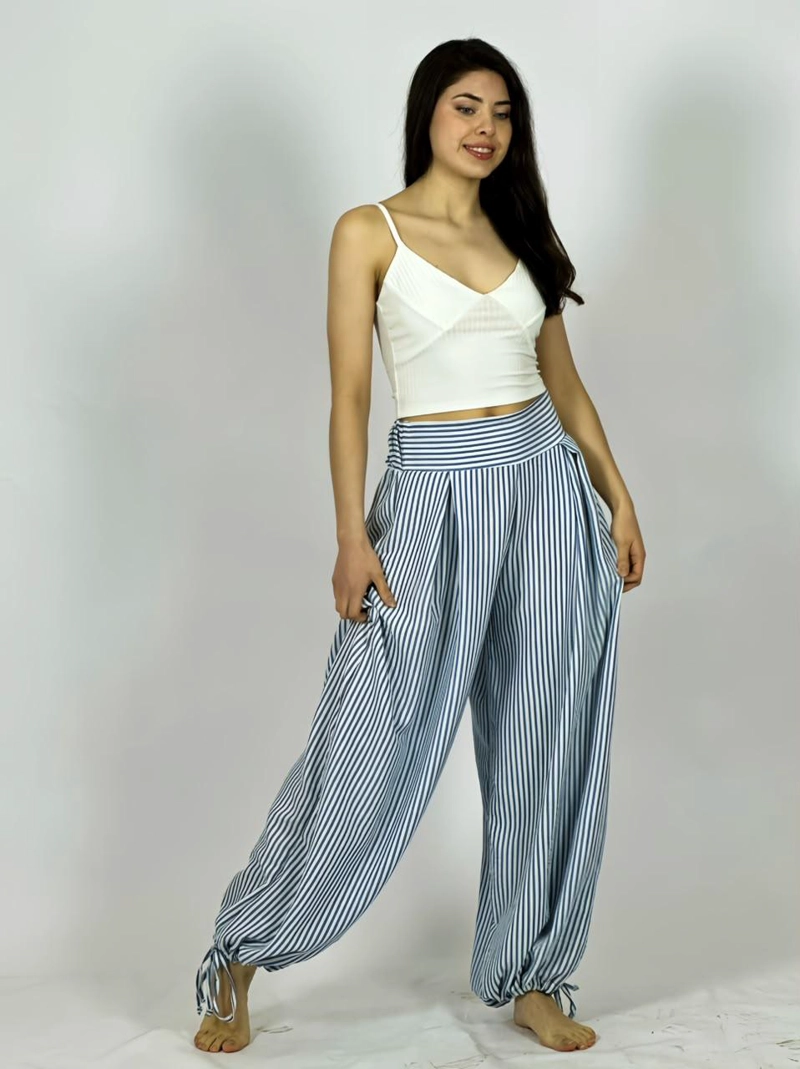 PANTALON DE LINO BOMBACHO LINEAL NEGRO - 1