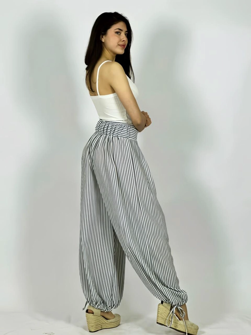 PANTALON DE LINO BOMBACHO LINEAL NEGRO - 3