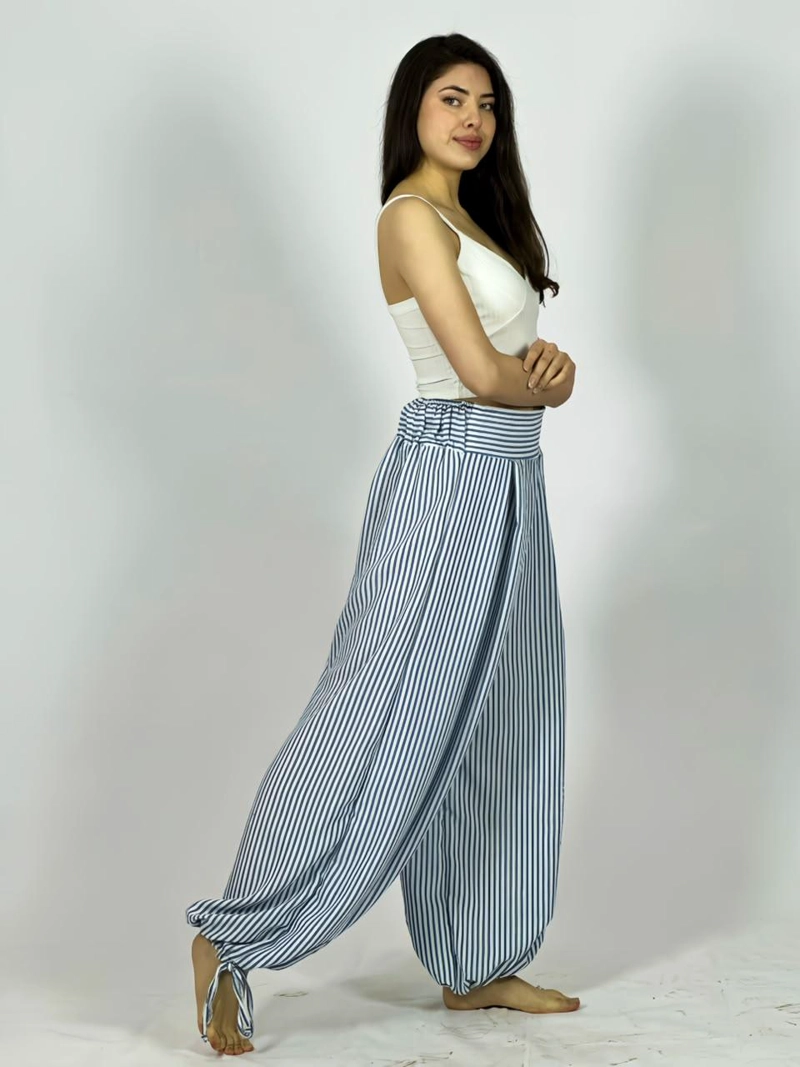 PANTALON DE LINO BOMBACHO LINEAL NEGRO - 3