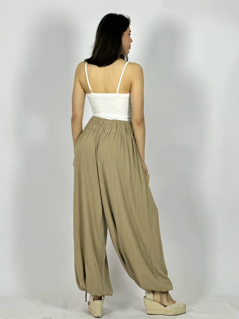 PANTALON DE LINO CORTE BOMBACHA - BEIGE - UNICO - 4