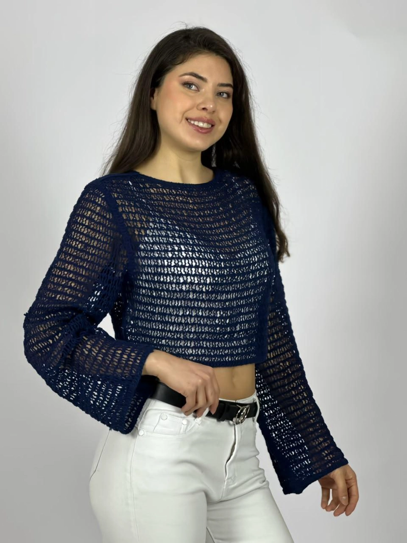 SWEATER TEJIDO DE HILO TIPO CROP TOP BEIGE - 2